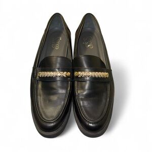 Franco Sarto Black Loafers with Gold Accent